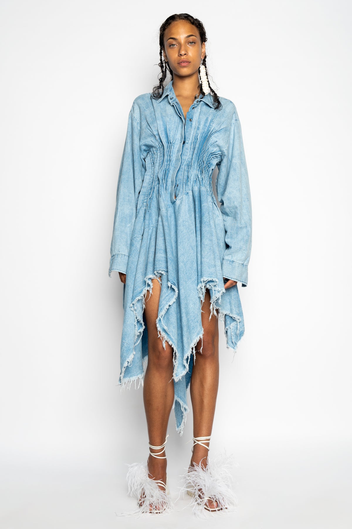 CHAMBRAY PLEATED SHIRT DRESS marques almeida