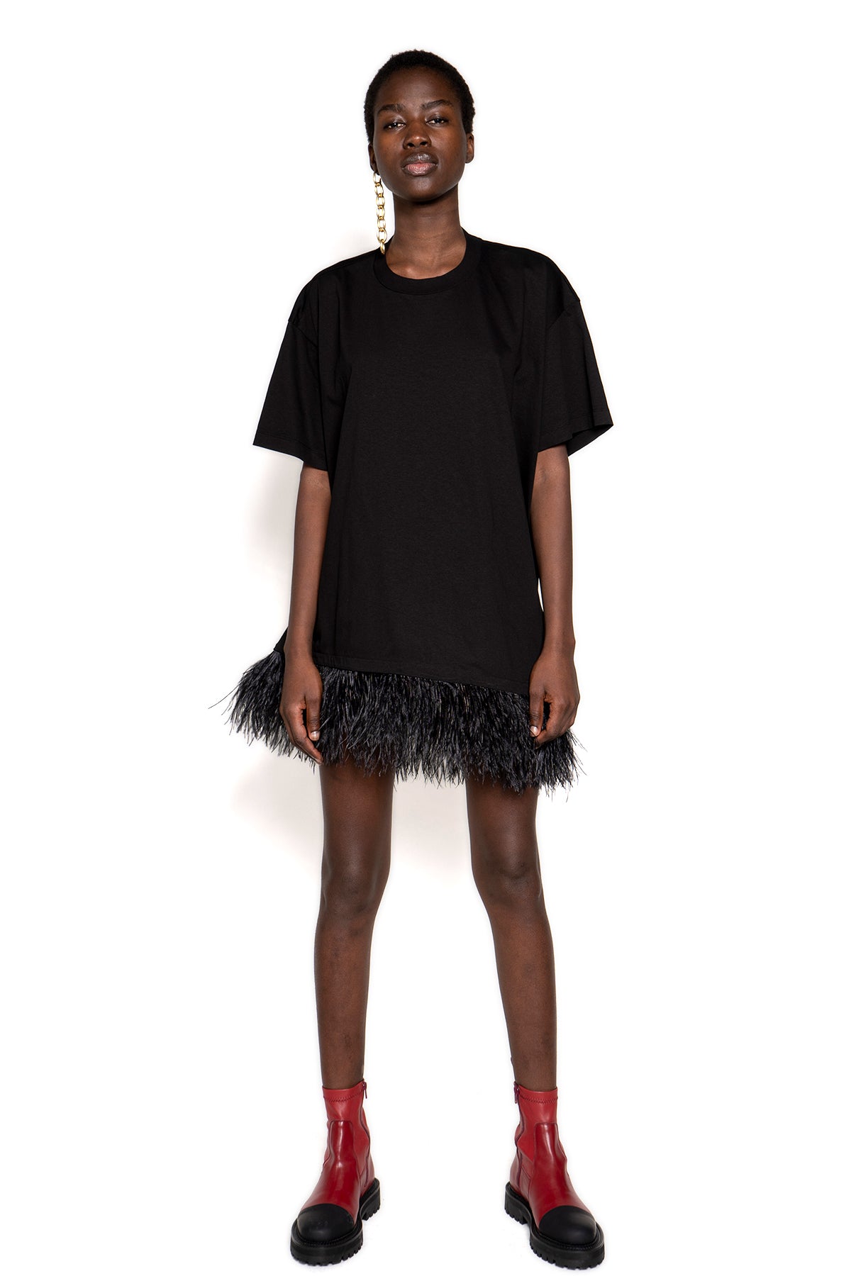 MARQUES ALMEIDA FEATHER HEM TOP IN BLACK