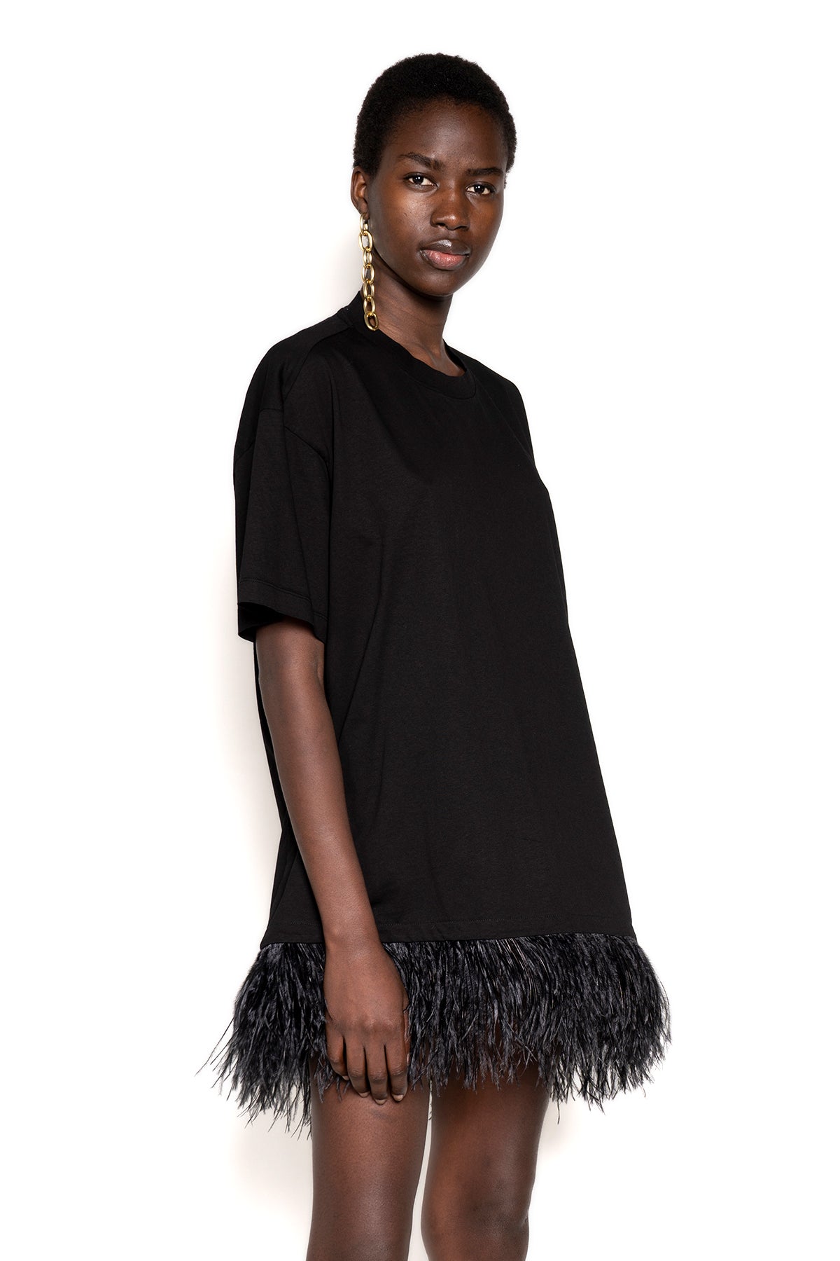 MARQUES ALMEIDA FEATHER HEM TOP IN BLACK