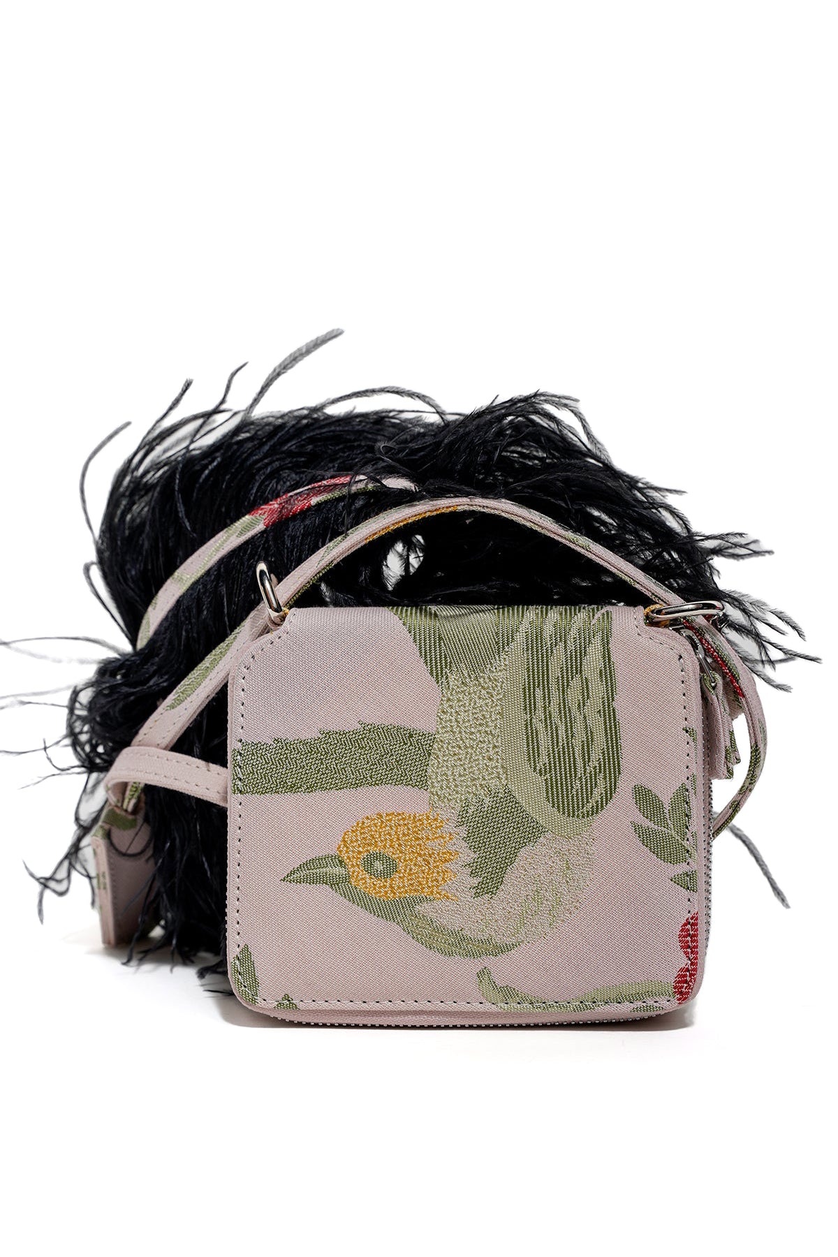 BIRD BROCADE WALLET BAG WITH FEATHER STRAP marques almeida