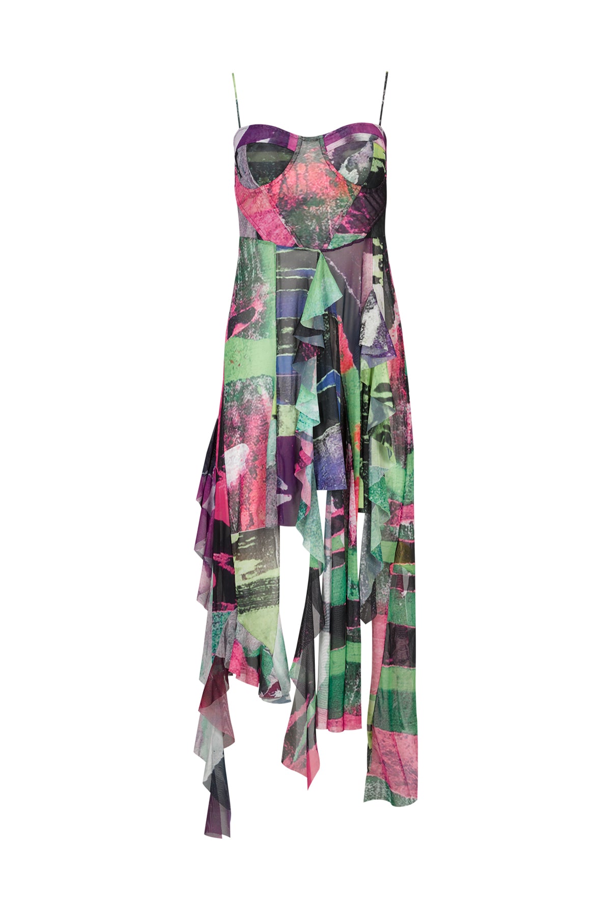 GRAFFITI PRINT MESH CORSET DRESS