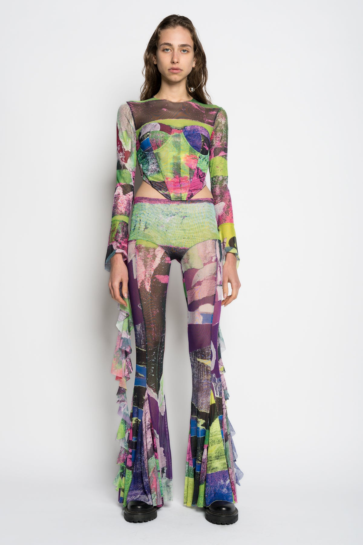 GRAFFITI PRINT MESH CORSET TOP marques almeida