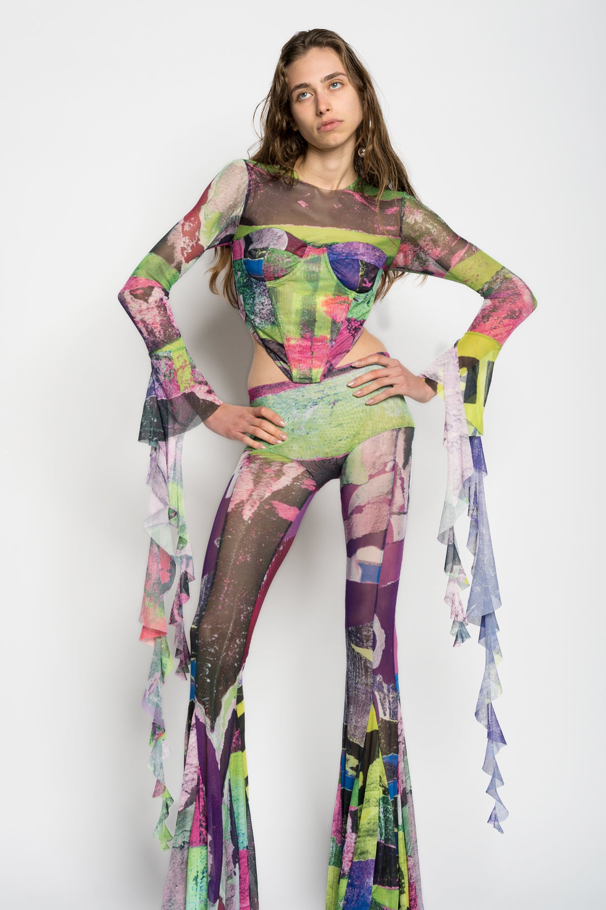 GRAFFITI PRINT MESH CORSET TOP marques almeida