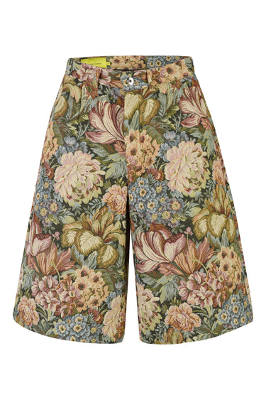 GREEN BROCADE SKATER SHORTS marques-almeida