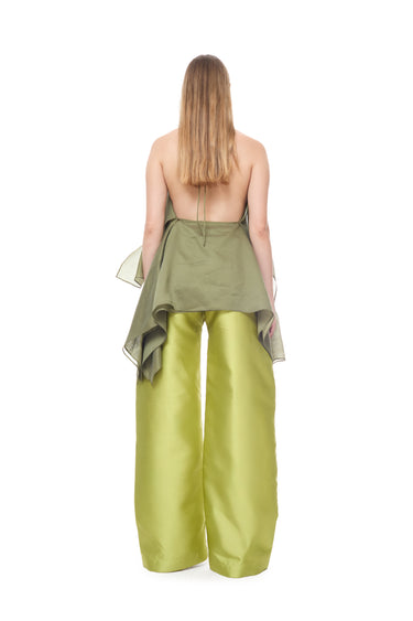 GREEN DOUBLE LAYERED SCARF TOP
