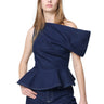 INDIGO DENIM OFF SHOULDER ASYMMETRIC TOP marques almeida