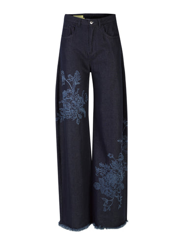 INDIGO FLOWER MOTIF DENIM BOYFRIEND JEANS marques almeida