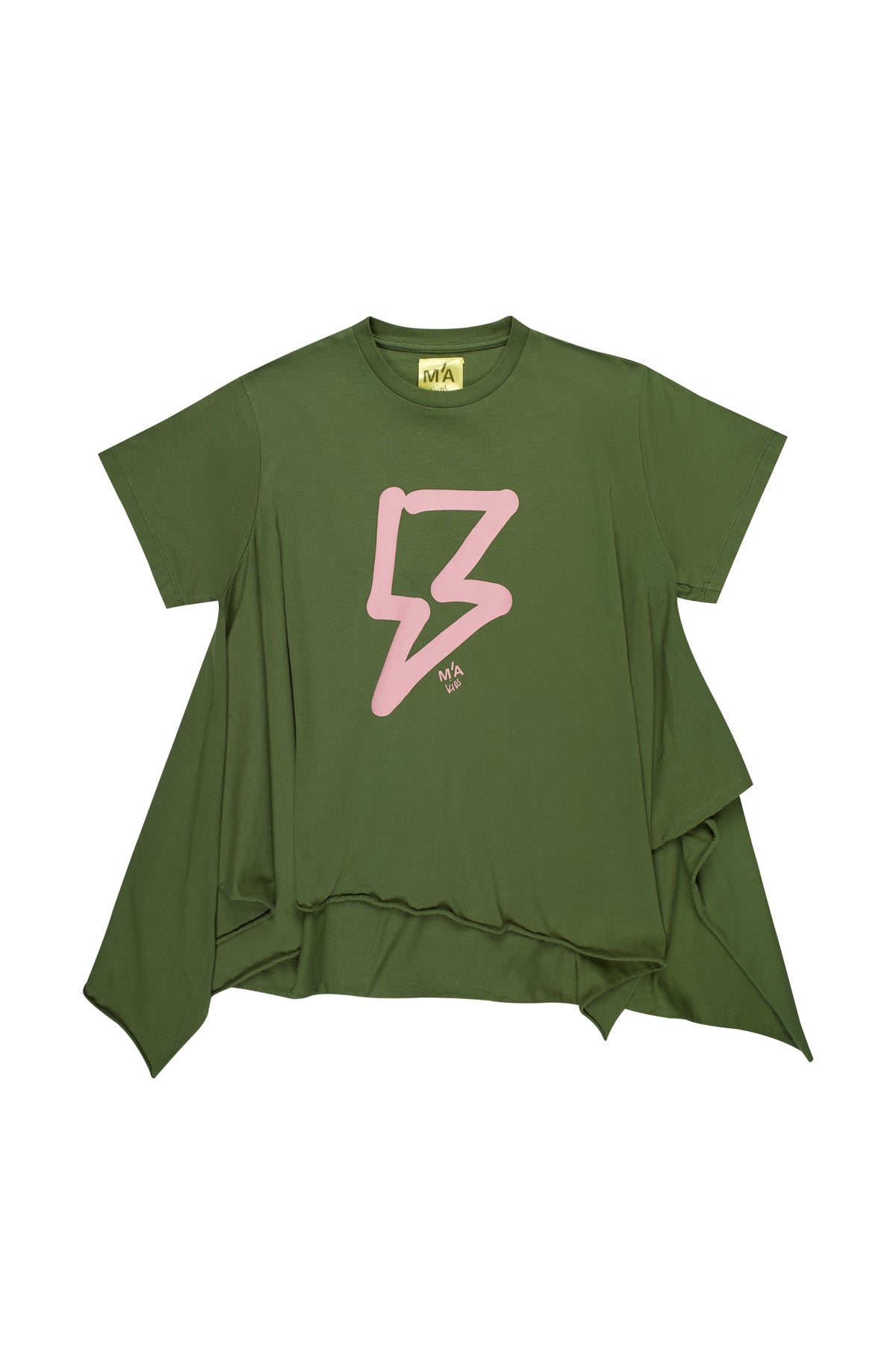 KHAKI AND PINK THUNDER PRINT FLAP T-SHIRT makids