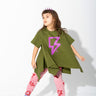 KHAKI AND PINK THUNDER PRINT FLAP T-SHIRT makids