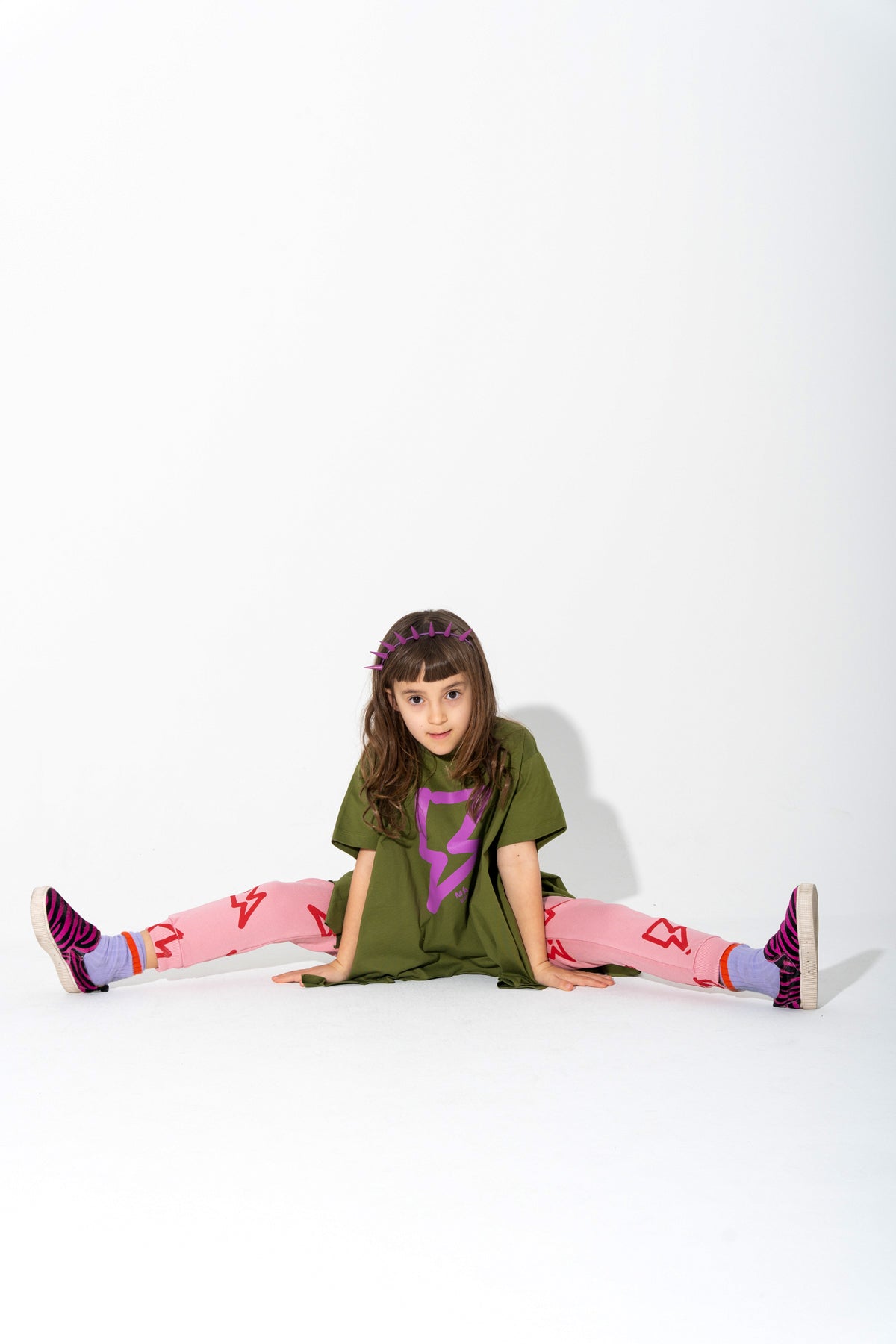 KHAKI AND PINK THUNDER PRINT FLAP T-SHIRT makids