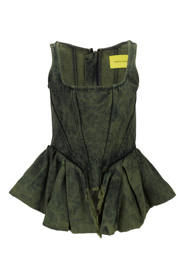KHAKI OVERDYE DENIM PEPLUM CORSET TOP MARQUES ALMEIDA