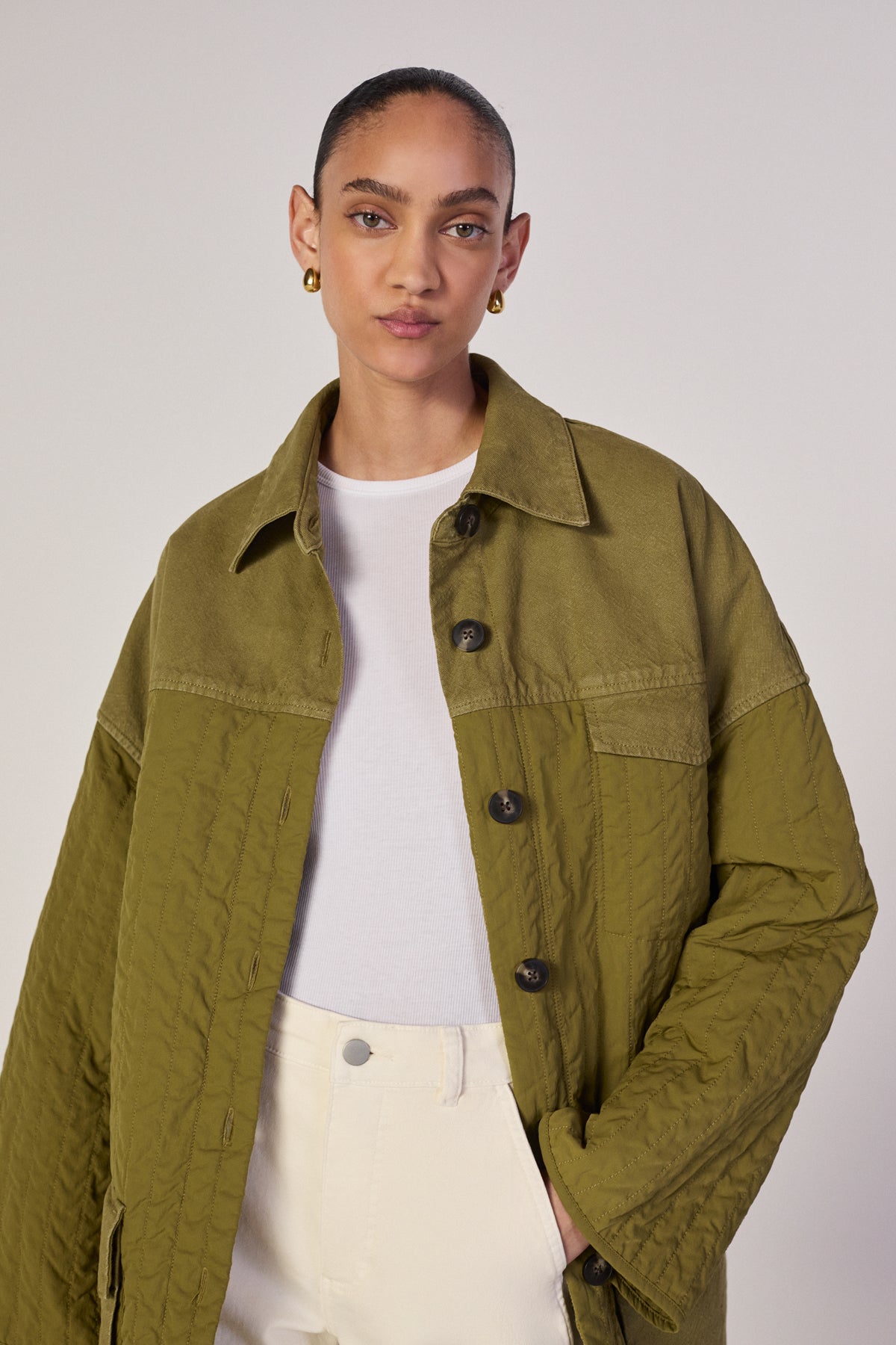 KHAKI PATCHWORK OVERSHIRT marques almeida everlane