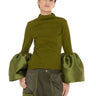 KHAKI TURTLENECK PUFF SLEEVE TOP