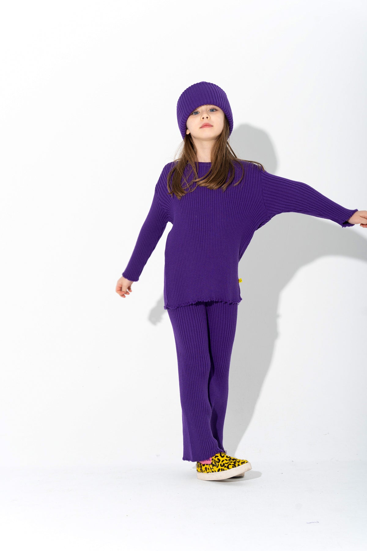 PURPLE MERINO KNIT TROUSERS makids