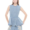 LIGHT BLUE BLEACHED ROUND NECK PEPLUM TOP