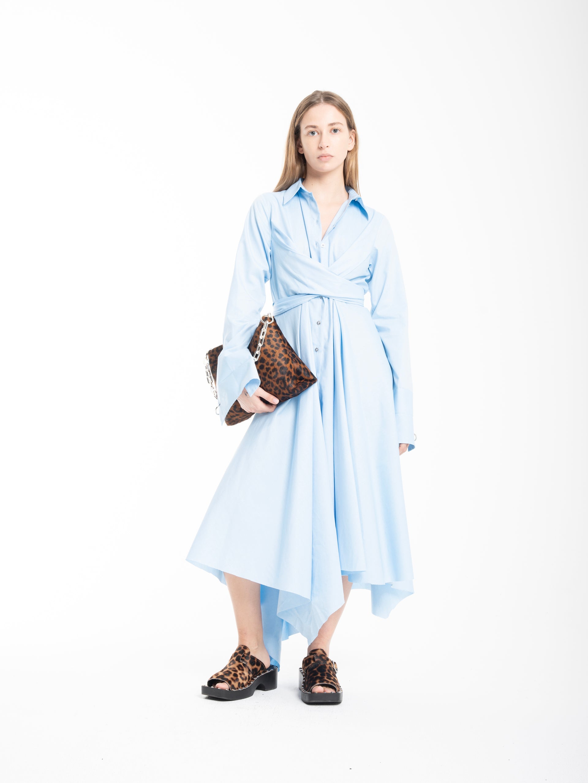 LIGHT BLUE CROSS WRAP SHIRT DRESS  MARQUES ' ALMEIDA
