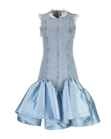 LIGHT BLUE DENIM DRESS WITH MIKADO HEM – MARQUES ALMEIDA