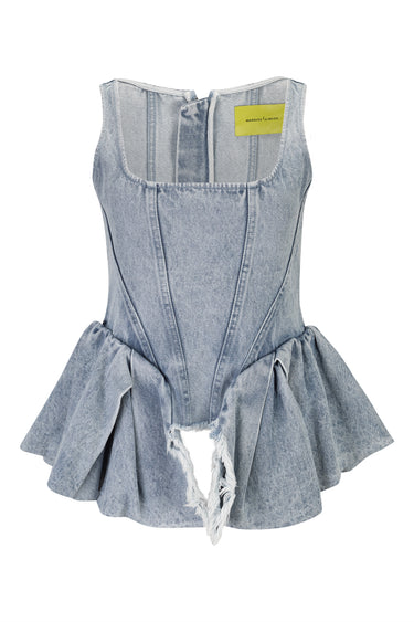 LIGHT BLUE DENIM PEPLUM CORSET TOP MARQUES ALMEIDA