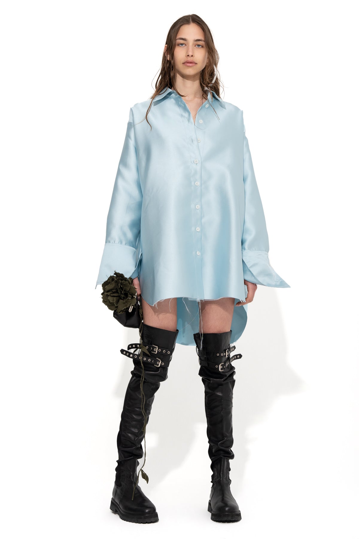 LIGHT BLUE HEAVY SATIN OVERSHIRT marques almeida