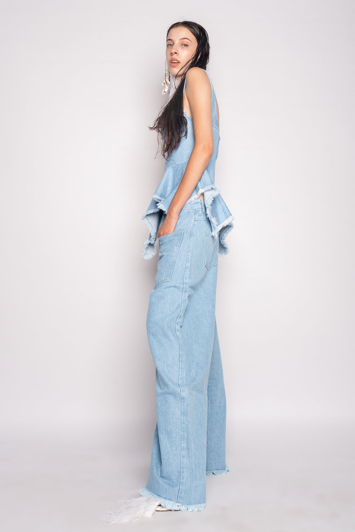 LIGHT BLUE PATCH POCKET BOYFRIEND TROUSERS MARQUES ALMEIDA