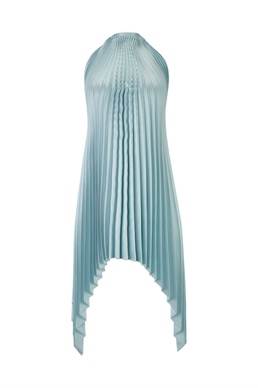 LIGHT BLUE PLEATED MIKADO HALTERNECK MINI DRESS marques-almeida