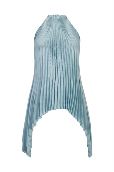 LIGHT BLUE PLEATED MIKADO HALTERNECK TOP marques almeida