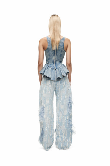 LIGHT BLUE SHREDDED DENIM BOYFRIEND TROUSERS marques almeida