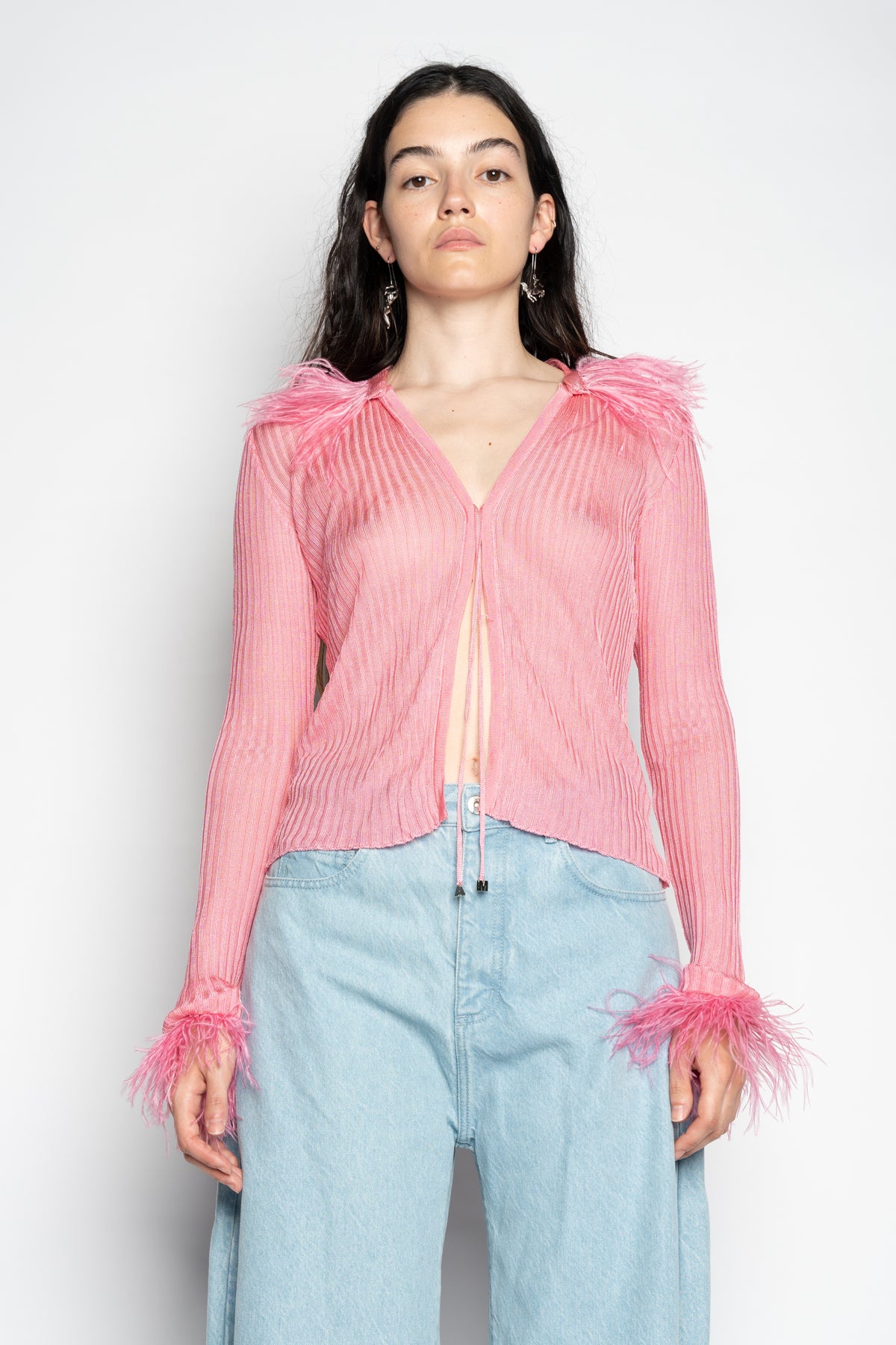 LIGHT PINK VISCOSE KNITTED TOP WITH FEATHERS MARQUES ALMEIDA