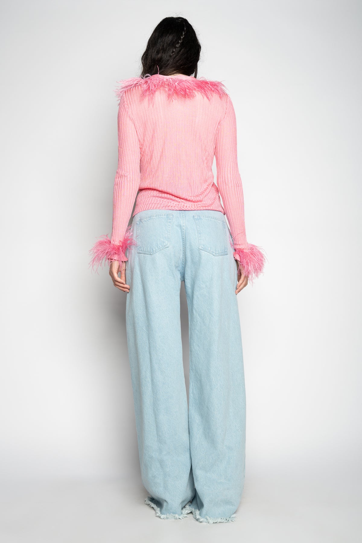 LIGHT PINK VISCOSE KNITTED TOP WITH FEATHERS MARQUES ALMEIDA