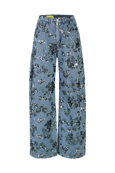 LIGHT BLUE SEQUIN EMBROIDERED BOYFRIEND TROUSERS marques almeida