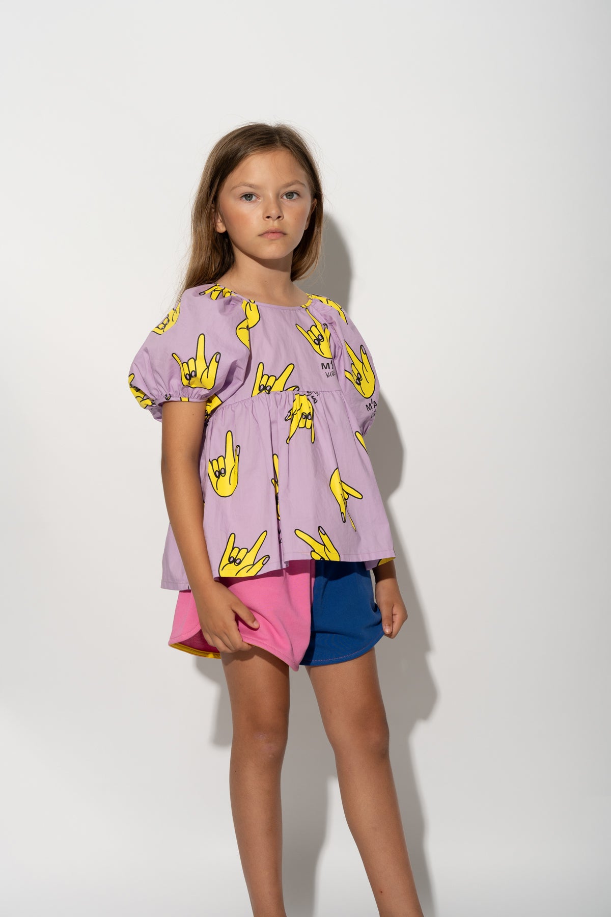 LILAC HANDS PRINT BALLOON SLEEVE TOP ma kids 