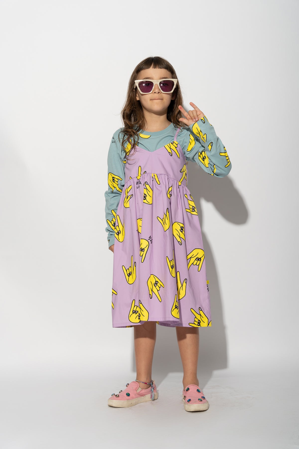 LILAC HANDS PRINT STRAP DRESS ma kids