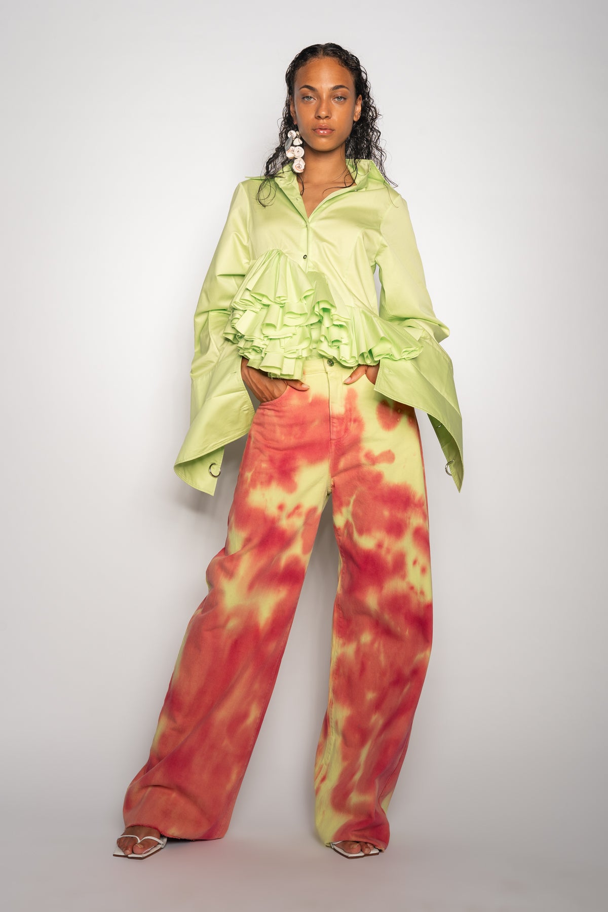 LIME AND RED TIE DYE BOYFRIEND TROUSERS