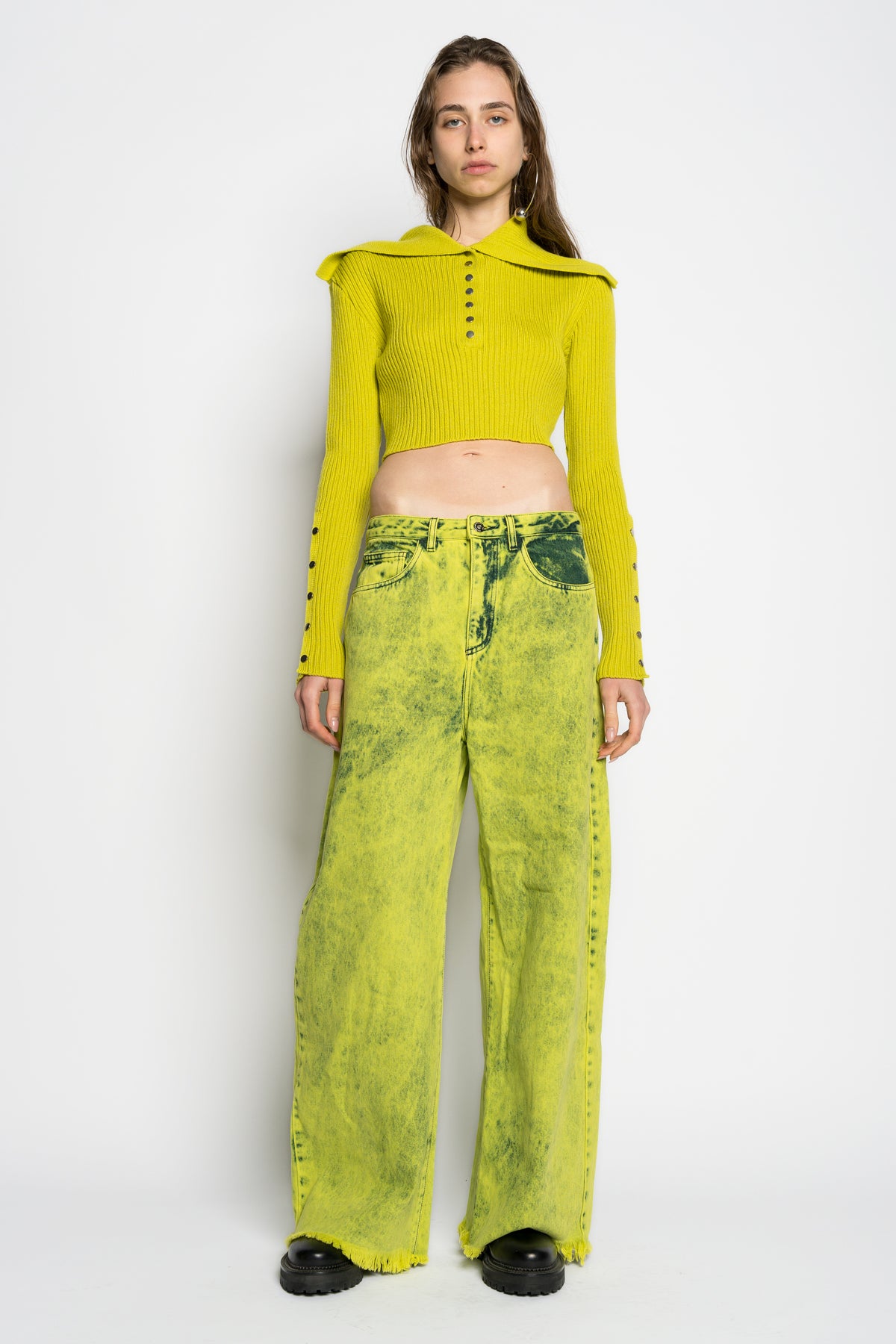 LIME MERINO WOOL KNITTED CROPPED TOP WITH BIG COLLAR marques almeida