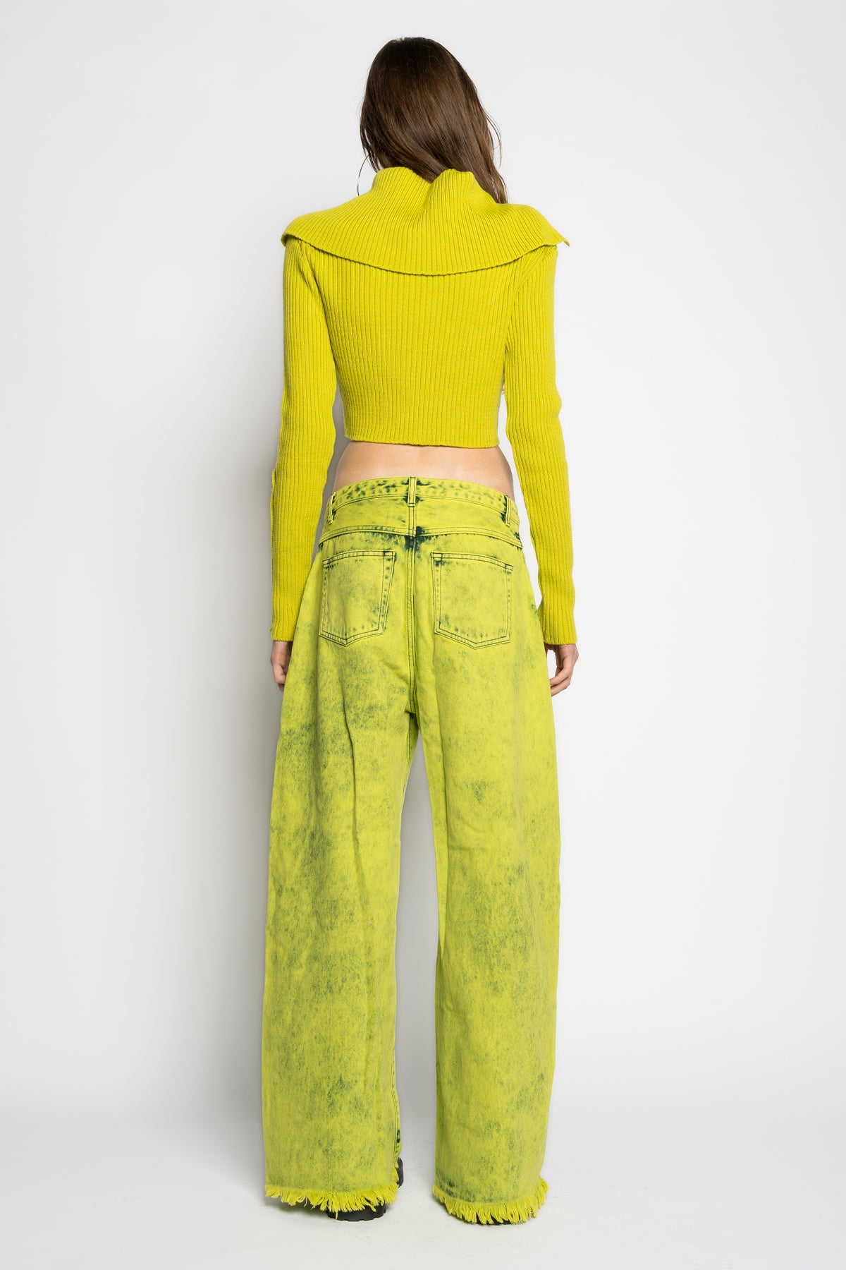 LIME MERINO WOOL KNITTED CROPPED TOP WITH BIG COLLAR marques almeida