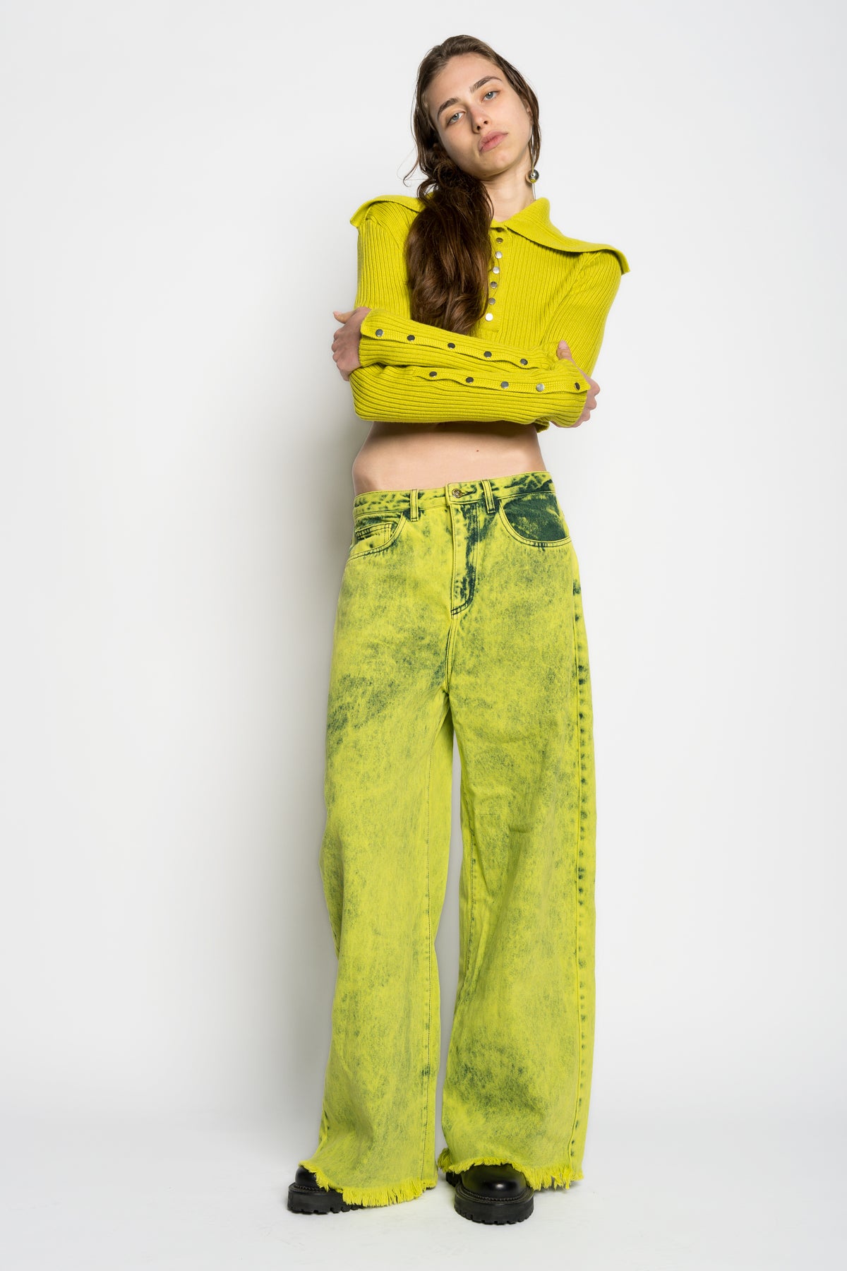 LIME MERINO WOOL KNITTED CROPPED TOP WITH BIG COLLAR marques almeida