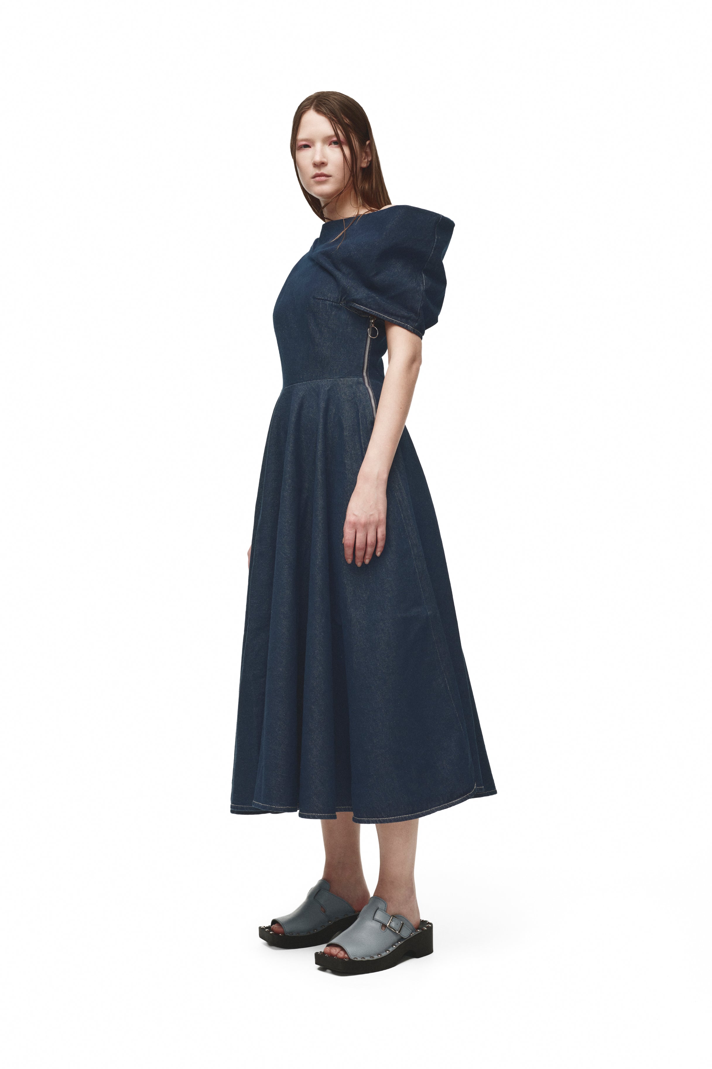 INDIGO DENIM OFF-SHOULDER MIDI DRESS – MARQUES ' ALMEIDA