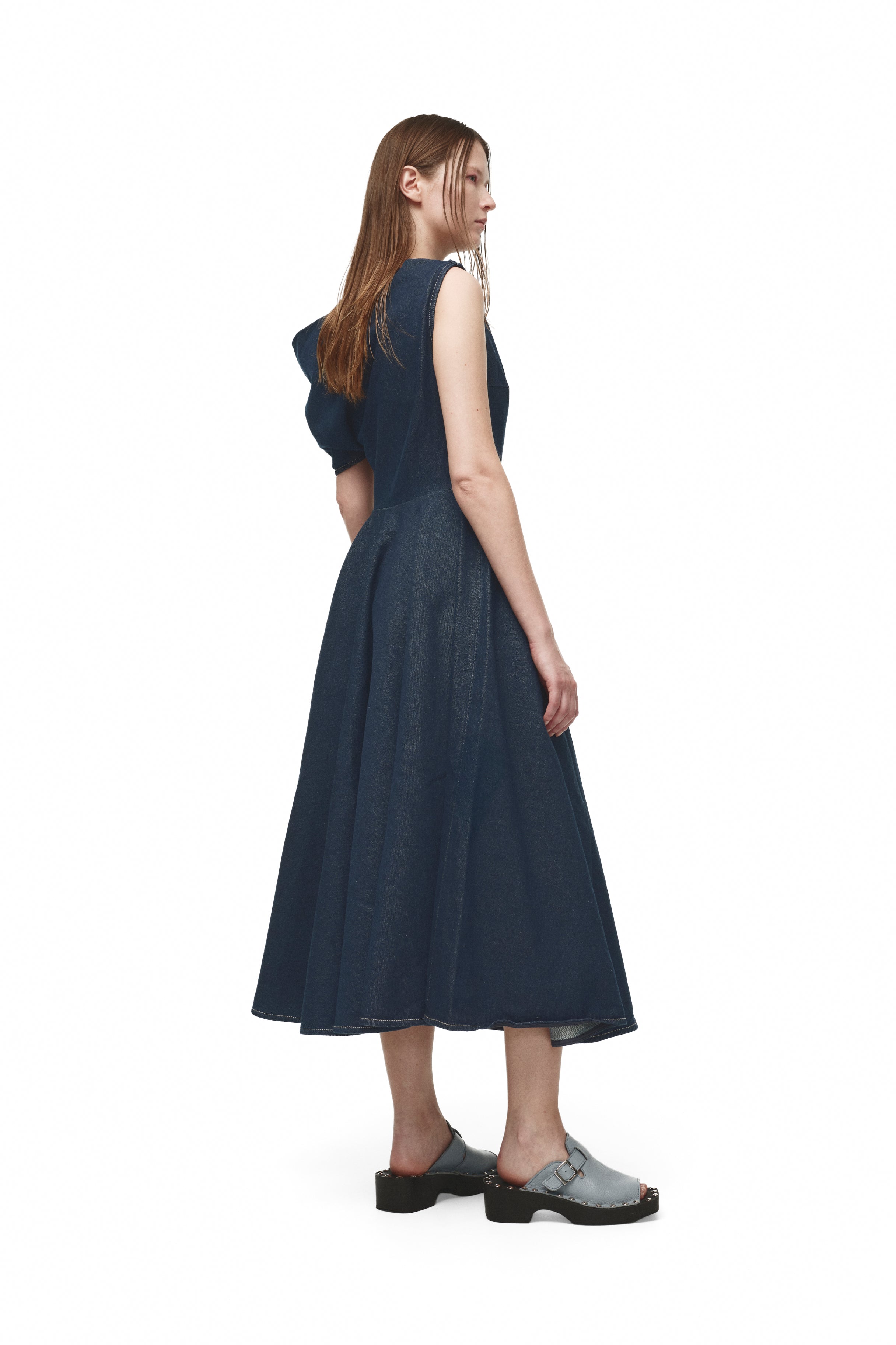 INDIGO DENIM OFF-SHOULDER MIDI DRESS – MARQUES ' ALMEIDA