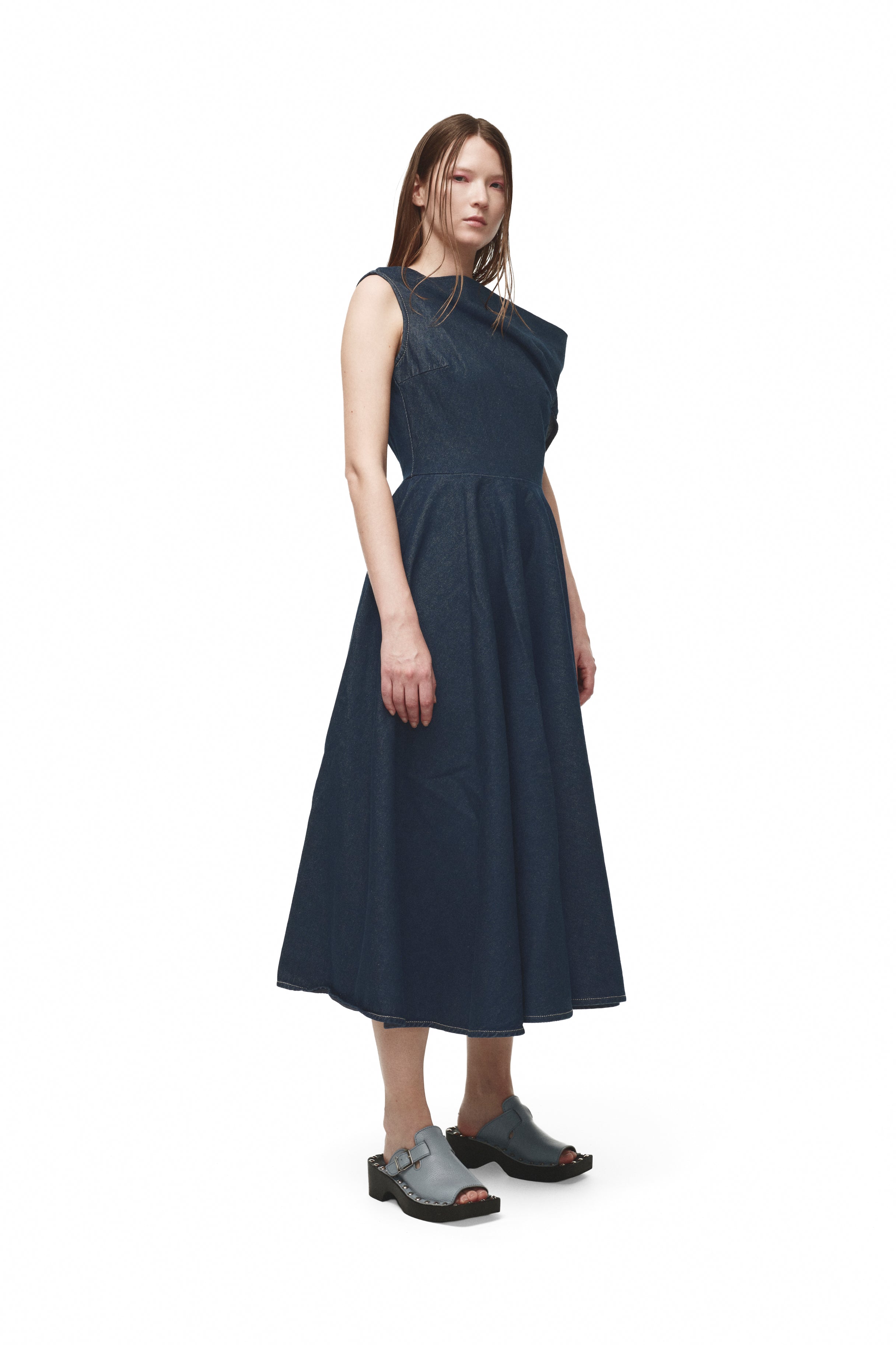marques almeida denim dress ACID WASH DENIM MANDARIN CUT OUT DRESS MARQUES ' ALMEIDA