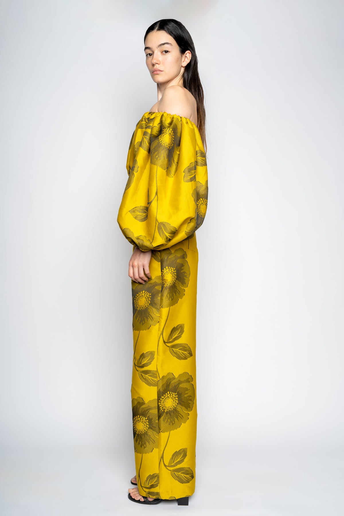 MUSTARD FLORAL BROCADE BOYFRIEND TROUSERS marques almeida