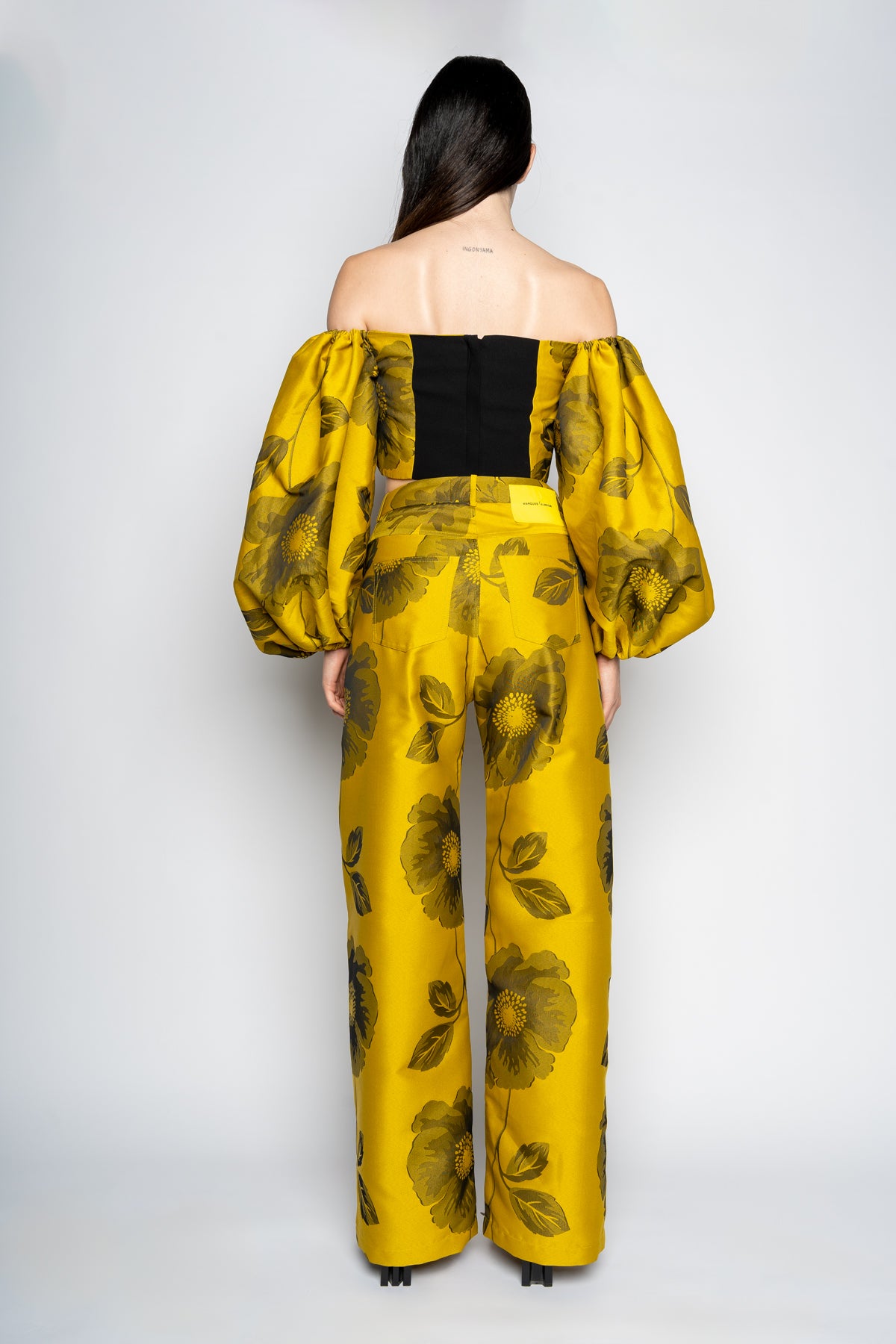 MUSTARD FLORAL BROCADE BOYFRIEND TROUSERS marques almeida