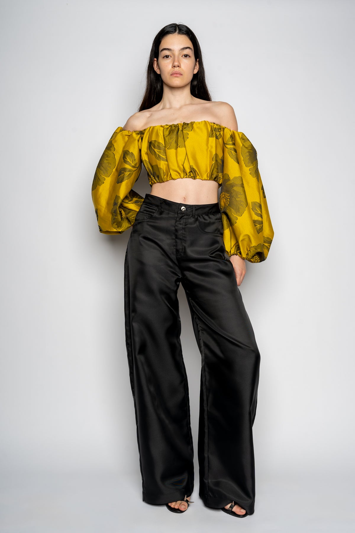 MUSTARD FLORAL OFF SHOULDER TOP MARQUES ALMEIDA