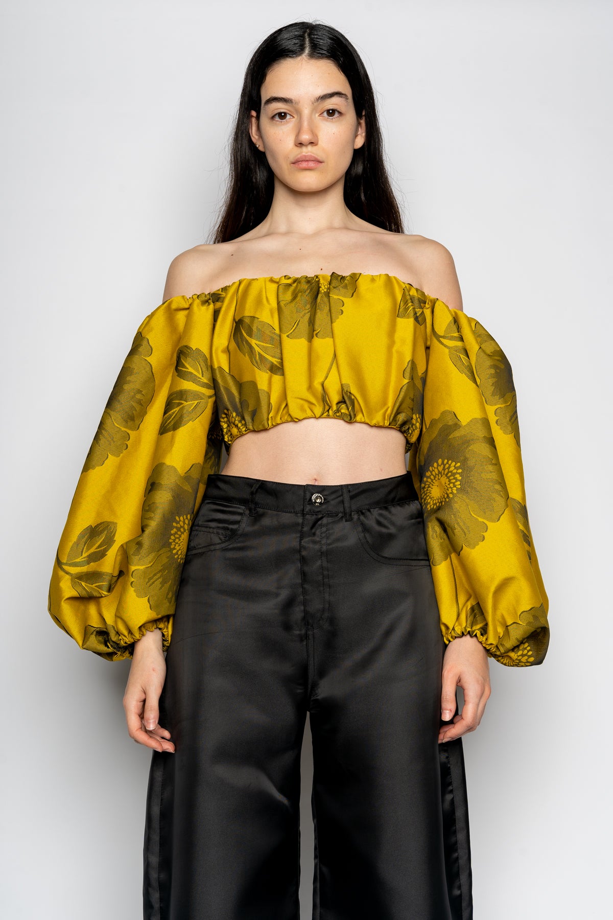 MUSTARD FLORAL OFF SHOULDER TOP MARQUES ALMEIDA