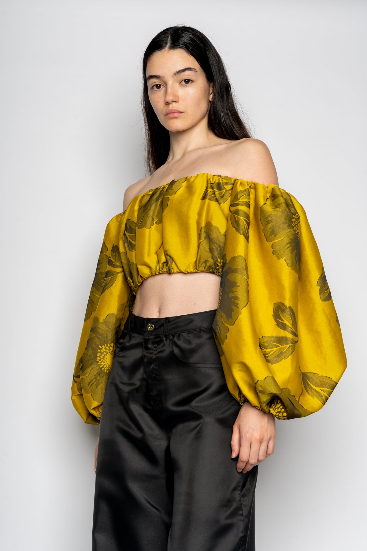 MUSTARD FLORAL OFF SHOULDER TOP MARQUES ALMEIDA