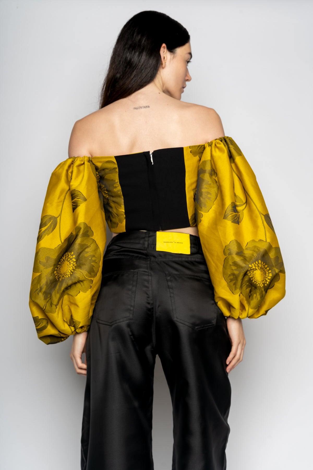 MUSTARD FLORAL OFF SHOULDER TOP MARQUES ALMEIDA