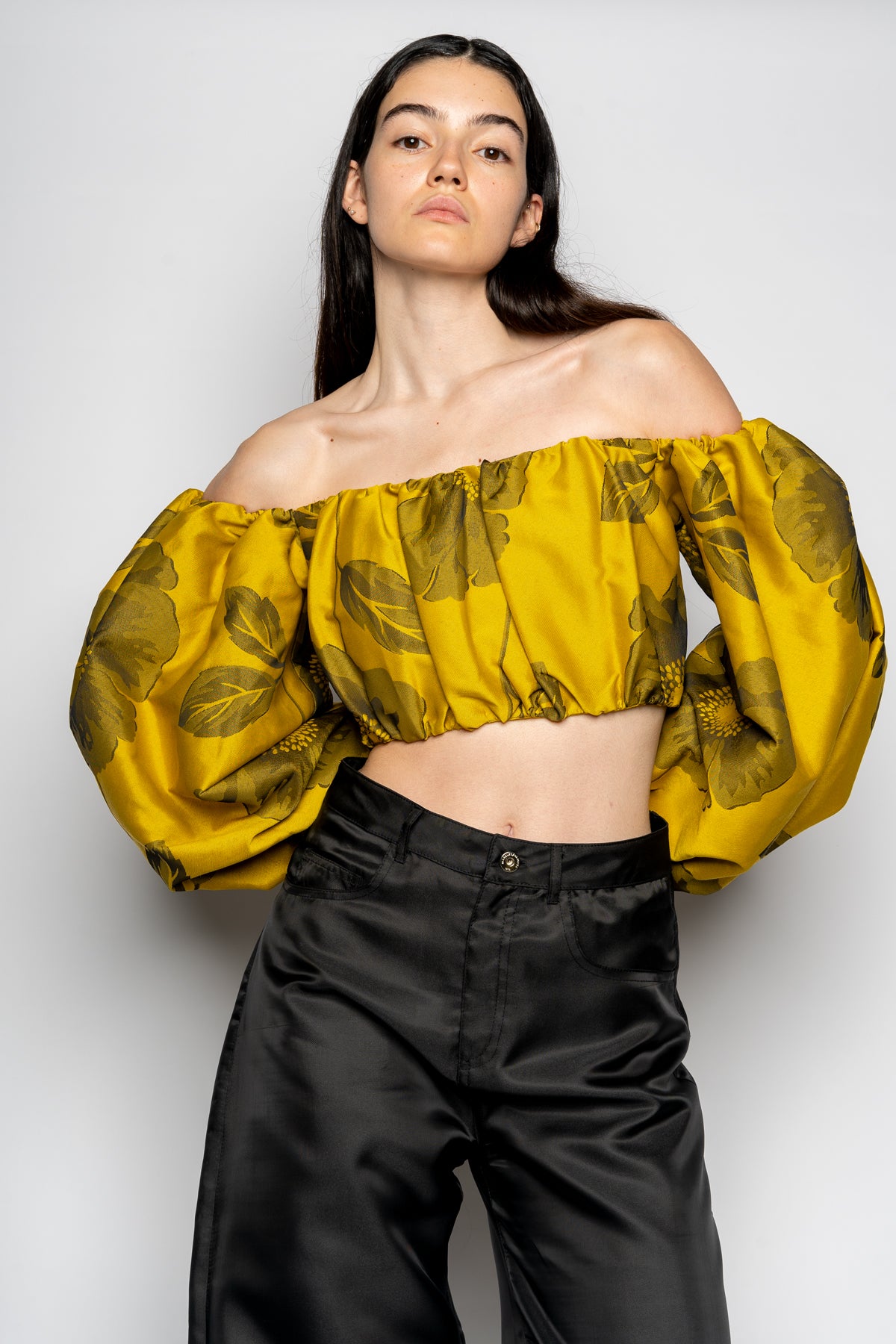 MUSTARD FLORAL OFF SHOULDER TOP MARQUES ALMEIDA