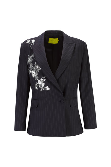 NAVY PINSTRIPE BLAZER WITH SEQUIN EMBROIDERY marques almeida