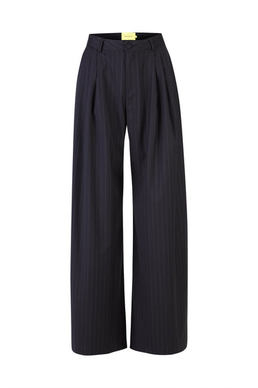 NAVY PINSTRIPE WOOL PLEATED TROUSERS marques almeida