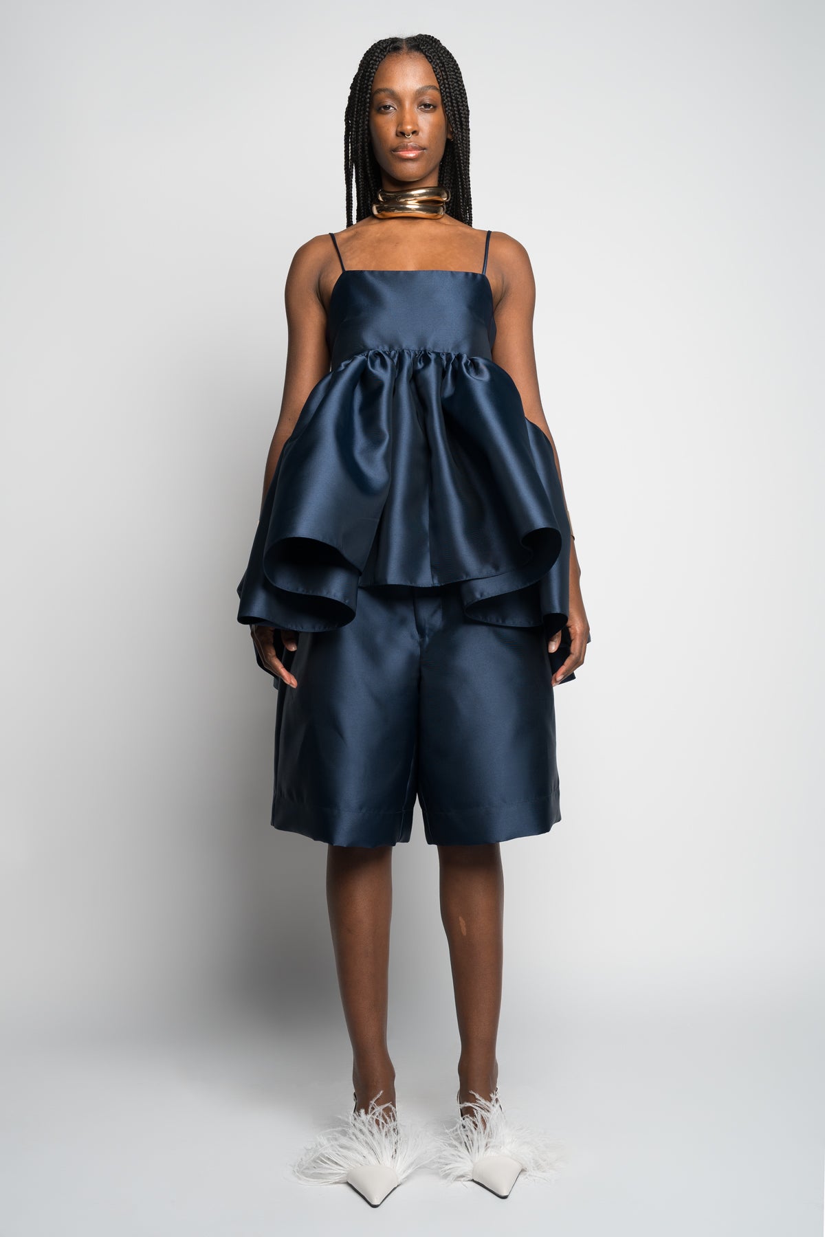 NAVY STRAPPY PUFF TOP marques almeida