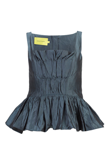 NAVY WRINKLED GATHERED STRAP TOP marques almeida